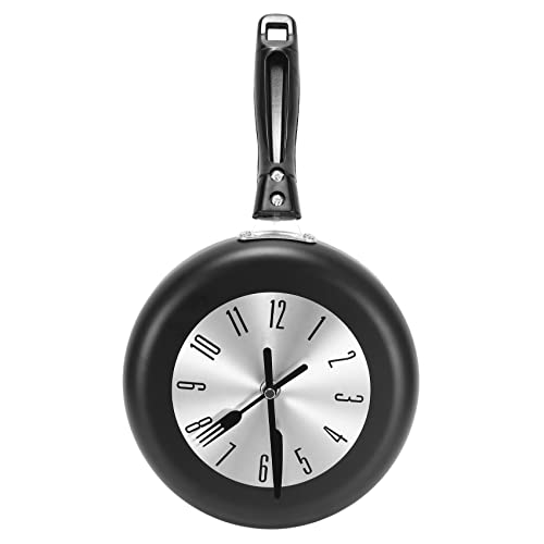 Wall Clock, Wall Timer, 8 Inch Frying Pan Design Hanging Kitchen Metal Clock, Themed Unique Wall Watch, for Home Room Decoration, Black