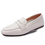 Odema Must-Have Women's Loafer Flat Square Toe Plain Penny Loafers Comfort Slip on Shoes Beige