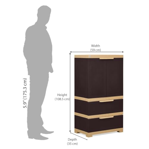 Image of Nilkamal Freedom FMDR2BE Plastic Wardrobe for Storage |3-Year Warranty|Clothes Cupboard with Shelves & Utility Drawers|Almirah for Home, Living Room, Bed Room|Adults & Kids|Weather Brown /Biscuit