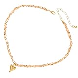 Texvora Collar con colgante de corazón con cuentas de cristal champán, gargantilla dorada, regalo ligero para mujer