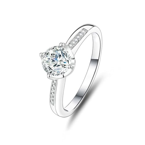 Anillo vintage de compromiso para mujer, conjunto redondo con moissanite de 1 quilates de oro blanco de 9 quilates, talla 58 (18,5)