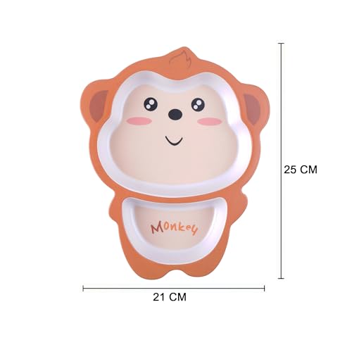 Image of Bamboo Kids Feeding Set of 5 |Kids Crockery Set Tableware |Baby Utensils and Dishes Set | Eco-Friendly |Organic & Natural (Mischievous Monkey)