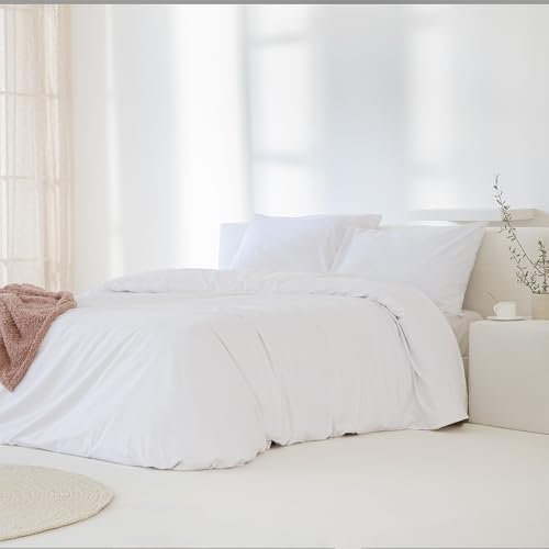 COTTON ARTean Funda Edredón Nórdico Cama 180 Percal Algodón 200 Hilos Noa Blanco 3 Piezas 260x240 Cierre Botones.