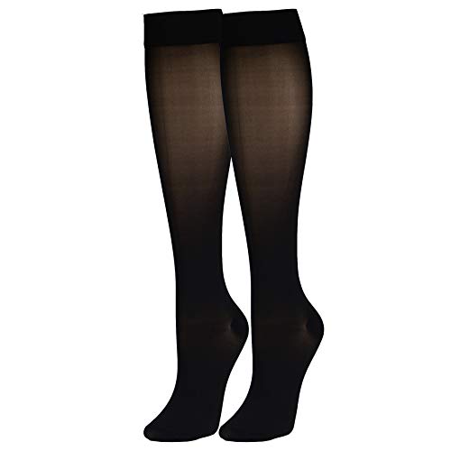 Image of Truform Sheer Compression Stockings, 30-40 mmHg, Women's Knee High Length, 30 Denier, Black, Small