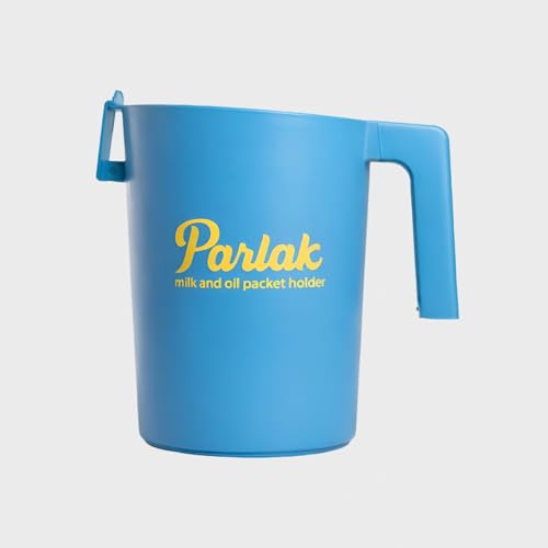 Image of Parlak Milk and Oil Packet Holder, Black Plastic Kitchen Organizer with Handle, Cylindrical Spill-Proof Pouring Container (Blue, Large)