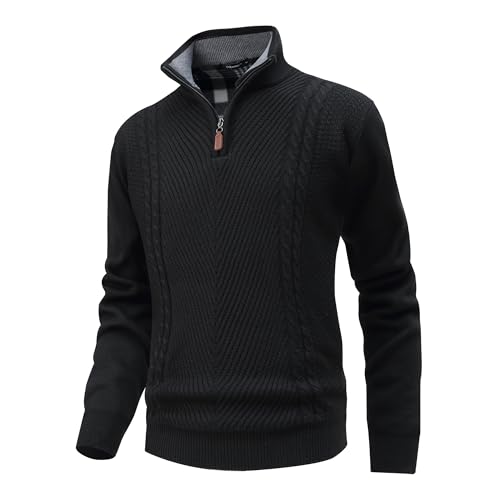 CoXuantion Herren Strickpullover mit Reißverschlussr Warme Sweater Winterpullover Stehkragen Langarm Pullover Feinstrick Arbeitspullover Slim fit Pullover Sweatshirt XL,Schwarz