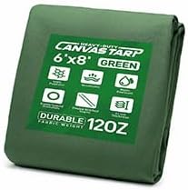 6x8 Canvas Tarp, 21 Mil Heavy Duty Waterproof Cover for Roof & Camping | 12oz thick woven canvas, 350 GSM Tarp with Grommets, UV & Water Resistant, All-Weather Outdoor Tarp, Canopy Tent