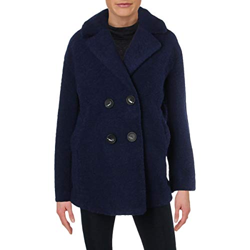 French Connection Women's Double Breasted Faux Shearling Teddy Coat Blue Size L
