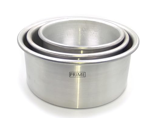 Image of Prime Bakers and Moulders Round Aluminium Cake Baking Mould for Oven 3 Inch Depth (Silver) (3,4,5 Inch)