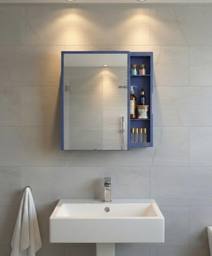 Image of CIPLA PLAST New Rich Look Bathroom Cabinet with Mirror | Storage Organiser | Strong Plastic Bathroom Shelves Wall Mounted | Bathroom Accessories| Mirror Cabinet (Blue)