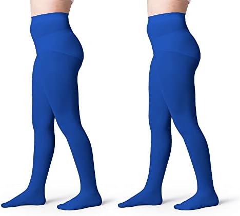 Silky Toes Girls' Opaque Microfiber Tights (2 Pairs) Black White or Colored Nylon Stockings for Kids and Toddlers Every Size (Royal Blue 2pk, 10-12)
