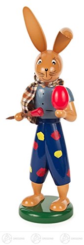 Rudolphs Schatzkiste Osterhase Hasenmaler - Osterhasenfigur - Osterdeko – Osterhase – Osterfigur - Holzfigur – Handarbeit aus dem Erzgebirge - Höhe 25 cm - NEU