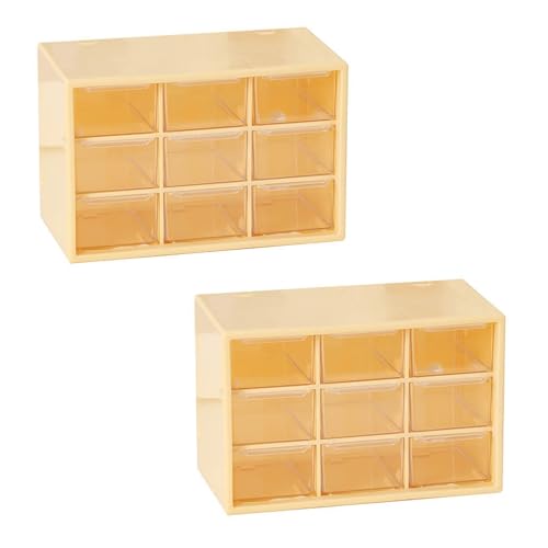 Feadily 2PCS Small Drawer Organizer for Desk, Desktop Drawer Organizer with 9 Clear Drawers, Plastic Desktop Storage Drawers 7.1 Inch x 3 .9 Inch x 4.7 Inch, Yellow