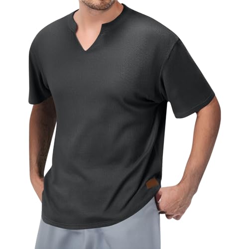 Camiseta de manga corta para hombre, informal, pesada, cuello en V, manga corta, camiseta de tirantes ancha para hombre, Gy1., M