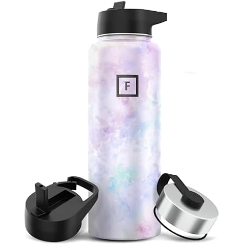 IRON °FLASK Camping & Hiking Hydration Flask with 3 Lids - Stainless Steel, Double Walled & Vacuum Insulated Water Bottle - Leak Proof & BPA Free (Pearl, Straw - 40 oz) Cover
