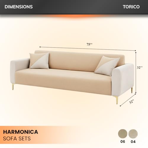 Image of Opera 3 Seater Fabric Sofa Set | Soft Velvet Upholstery, Sturdy Wooden Frame | Modern Sofa for Living Room, Hall & Office Spaces (Cream-Beige)