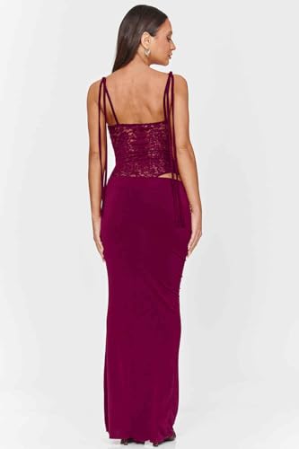 Women's Lace Splicing Cutout Maxi Dress Square Neck Sleeveless Bodycon Long Dress with Sheer Corset3