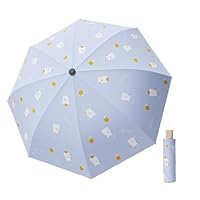 flaxarne Kids Floding Umbrella - Cartoon Bear Design - Polyester UV Protection - Rain and Sun Use - Green