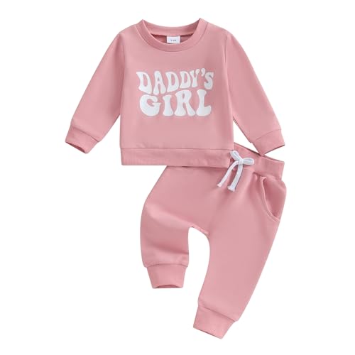 Image of Rtnnsbbfcm Toddler Baby Girl Clothes Daddys Little Girl Print Pullover Shirt Long Pants Set Fall Winter Cute Outfits