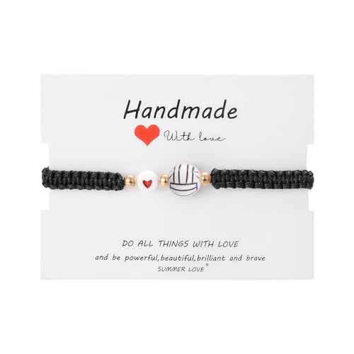 Dainty Adjustable Unisex Soccer Football Rugby Baseball Braided Sports Bracelets With Card Handmade Beaded Ball Charm Bracelets for Women Men Sports Team Party Favors Jewelry Gifts-D volleyball