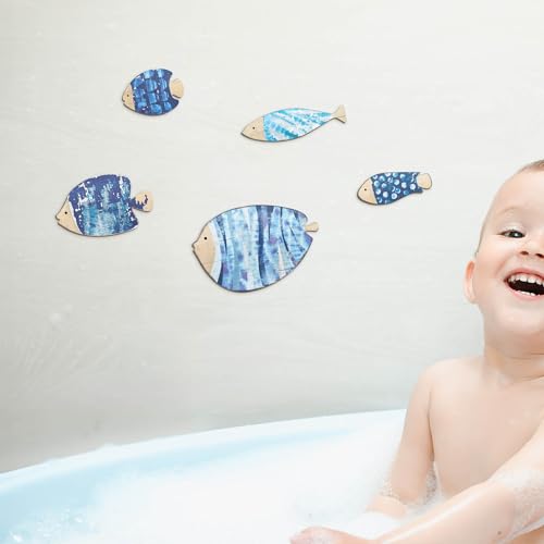 Putuo Nautical Beach Wall Decor - Wooden Fish Sculpture for Lake House, Ocean Decor, Vintage Blue Fish Ornaments for Home, Bathroom, Bedroom, Kids Room (6.5 in) - Image 6