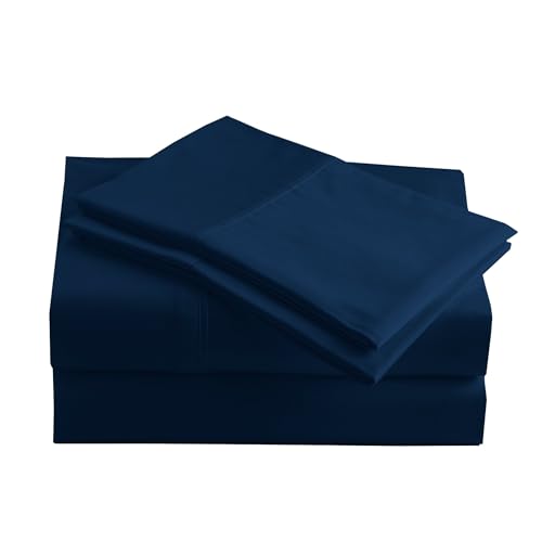 Peru Pima 285 Thread Count Percal Full Sheet Set - 100% Peruvian Pima Cotton, 4 Piece (Flat, Fitted, 2 Pillowcases) - Cooling, Crisp, Deep Pocket, Hotel Quality Bedding - Navy Blue by Peru Pima - Used condition - US$83.68