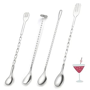 4 Stück Cocktail Rührlöffel Lang Cocktaillöffel Gedreht Mischen Bar Löffel Edelstahl Rührlöffel Multifunktions Lang…