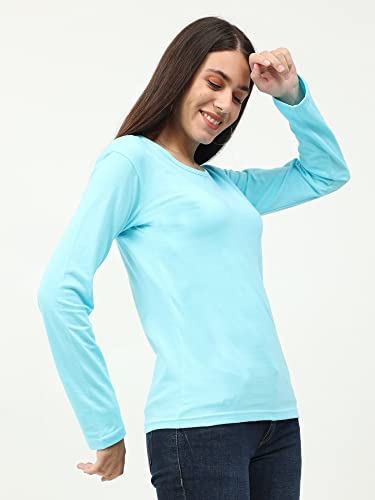 Image of FLEXIMAA Women's Cotton Plain Round Neck Full Sleeve T-Shirt