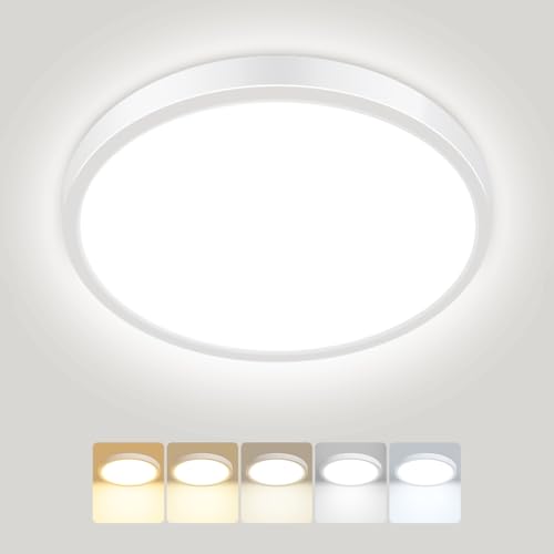 Peasur LED Deckenleuchte Flach,5Farben-3000/3500/4000/5000/6500K Deckenlampe,IP54 Wasserfest Badezimmer Lampe Decke,15W Ultra Dünn Rund Lampen für Bad Flur Schlafzimmer Keller Wohnzimmer,180 * 16mm