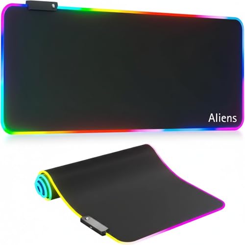 Image of Aliens XL RGB Gaming Mouse Pad, 14 Mode LED Extended Mousepad, Non-Slip Rubber Base, Mouse Mat for Office, Gaming Desk /Accessories, Computer, Laptop, Optical mice, Keyboard pad 80 x 30cm-Black
