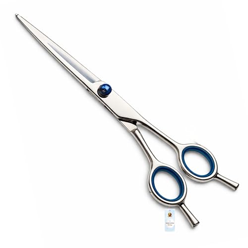 Image of Foodie Puppies Professional Straight (Silver) Dog Grooming Scissors - Stainless Steel Pet Hair Cutting Shears with Finger Rest & Ergonomic Grip for Dogs & Cats, Precision Trimming Home Use Kit