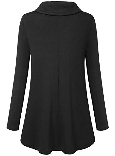 Bulotus Fall Sweaters for Women 2025 Cowl Neck Asymmetrical Long Tunics for Leggings Vacation Travel Tops with Pockets