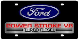 Ford Power Stroke V8 License Plate on Black Steel