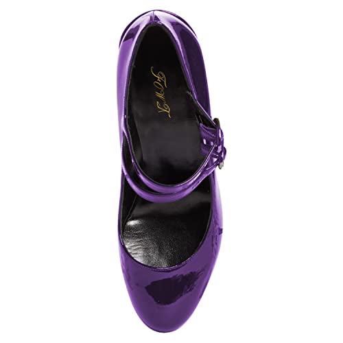 FOWT Gothic Lolita Platform Mary Janes Shoes for Women Two Ankle Buckles Pumps Strappy Round Toe High Heels Patent Leather Lolita Dress School Uniform Cosplay Shoes for Girls Size 4-16 US4