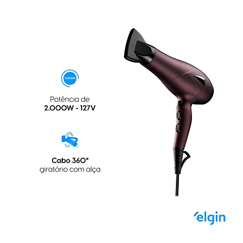Secador de Cabelos Super Íon Pro Elgin Profissional 2000W Cabo 2,8 metros giratório 360° 110V