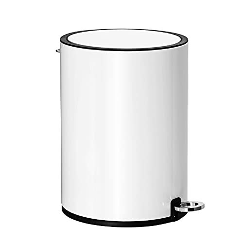 SONGMICS Bathroom Bin with Lid, Toilet Bin, 3 L Cosmetic Bin, Small Waste Bin, Soft Close, Removable Plastic Inner Bucket, for Bedroom, Office, Steel, Cloud White LTB11WT