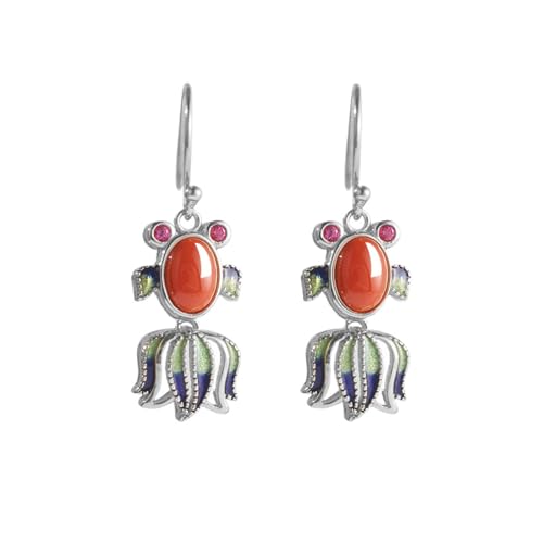 Boucles d'oreilles Poisson Émail Artisanal Chic avec Agate Bleue pour Fille