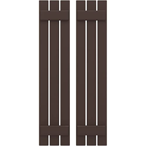 11 1/2"W x 60"H Americraft Three Board (2 Batten) Exterior Real Wood Spaced Board-n-Batten Shutters (Per Pair), Raisin Brown