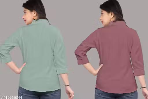 Image of Women's Solid Formal Shirt (Pack of 2)-Pink, Mint Green-1 P3