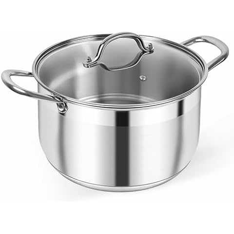 Kirecoo Stainless Steel Stock Pot - 8 Quart Heavy Duty Induction Cooking Pot with Visible Lid for Pasta, Soup, Spaghetti, Nonstick Thick Bottom Big Soup Canning Pot, Deep Cookware Boiling Simmer Pot Cover