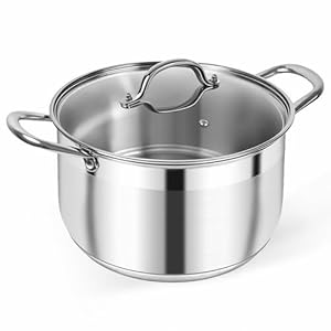 Kirecoo Stainless Steel Stock Pot – 8 Quart Heavy Duty Induction Cooking Pot with Visible Lid for Pasta, Soup, Spaghetti, Nonstick Thick Bottom Big Stockpot, Deep Cookware for Canning, Boiling, Simmer