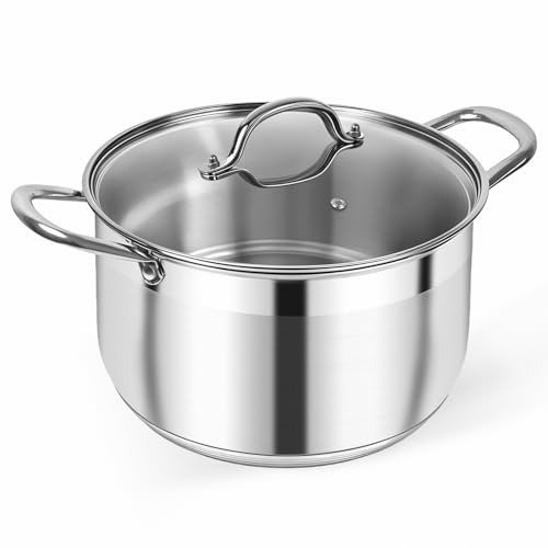 Kirecoo 8 Quart Stainless Steel Induction Stock Pot with Visible Lid