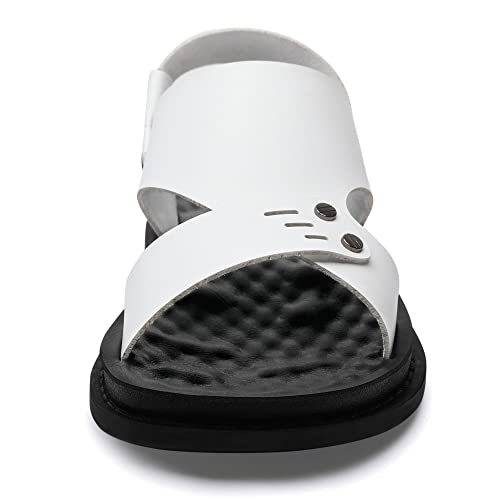 Huohuli Men's Sandals Comfort Leather Sandals For Men Outdoor Anti-Skidding Casual Sandals White&Black 46 #TOP3