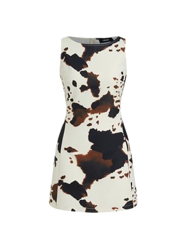 CIDER Mini Dress Leopard Print Sleeveless Boat Neck Bodycon Party Night Out High Waist Zipper Club Dress
