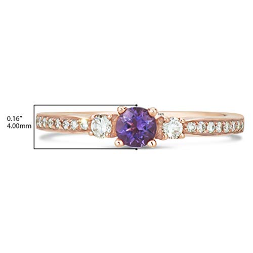 LE VIAN 14K Rose Gold, Round Purple Amethyst & 1/6 Cttw Diamond Three Stone Ring (H-I Color, VS2-SI1 Clarity) - Size 7 - Image 3