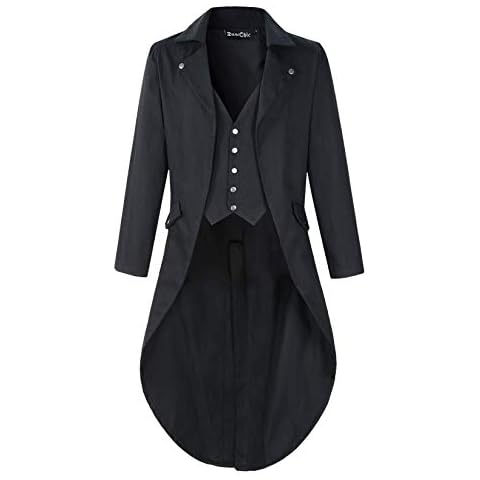 DarcChic Mens Gothic Tailcoat Jacket Black Steampunk VTG Victorian Coat (XXL/L, Black Long) Cover