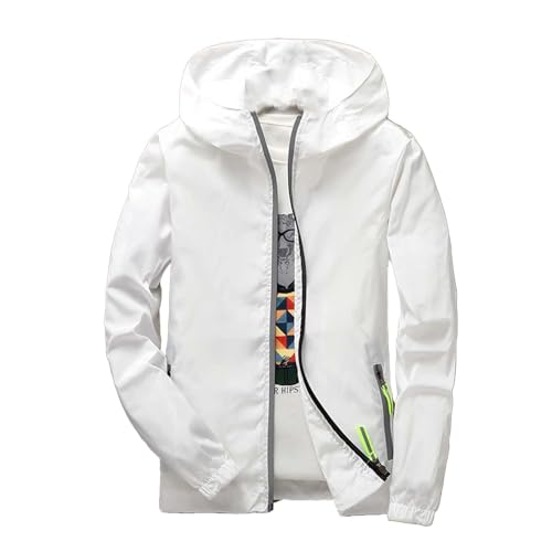 Giacca A Vento Uomo Estiva Giacca Primaverile Uomo Con Cappuccio Traspiranti Taglia Forte Cappotto Manica Lunga Tasche Laterali Con Cerniera Tinta Unita Coreana Giubbotto Per Attività All'Aperto