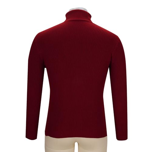 Men's High Neck Lightweight Crochet Knitted Soft Sweaters Casual Solid Thickened Knit Pullover Long Sleeve Sweater4