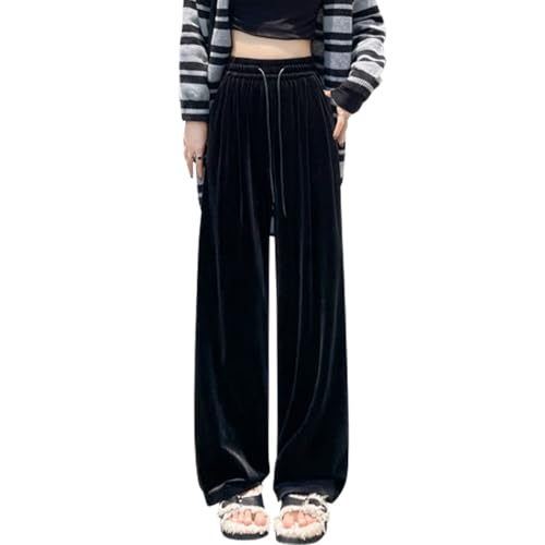 [DAYCLOSET] ワイドイージーパンツ ベロアパンツ レディース ストレート ウエストゴム ゆったり 薄手 春秋冬 pants592 (JP, アルファベット, L, 標準, ブラック) - DAYCLOSET - 商品画像