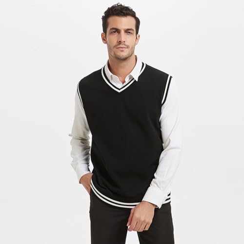 TopTie V-Neck Vest Uniform Men's Knitted Cotton Sweater Vest Sleeveless School Knitwear3